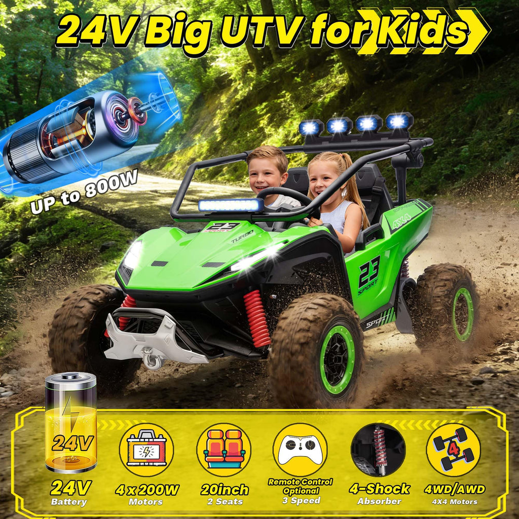 2-Seater Kids UTV with 4x200W Motor, 3-6MPH, Green N545060