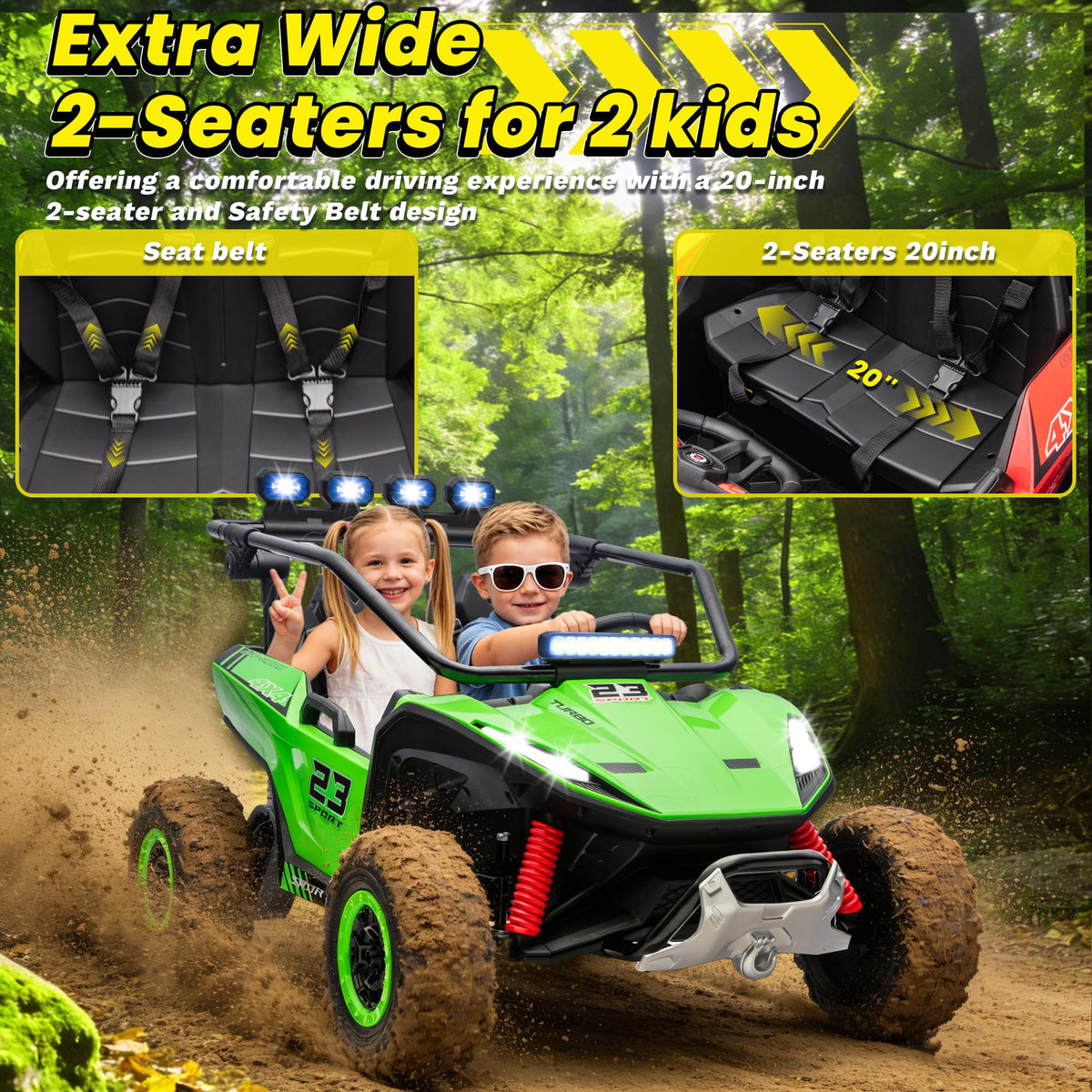 2-Seater Kids UTV with 4x200W Motor, 3-6MPH, Green N545060