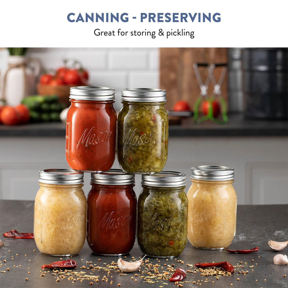 16 oz 12-Pack Regular Mouth Glass Jars with Lid & Seal Bands J172